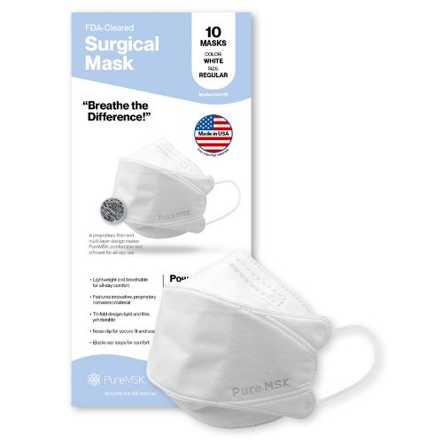 Authorized Dealer - PURE-MSK Surgical Micro-fiber Face Mask [Pack of 10] (Regular Size) - [White or Black] - Carbon Bulk Sales